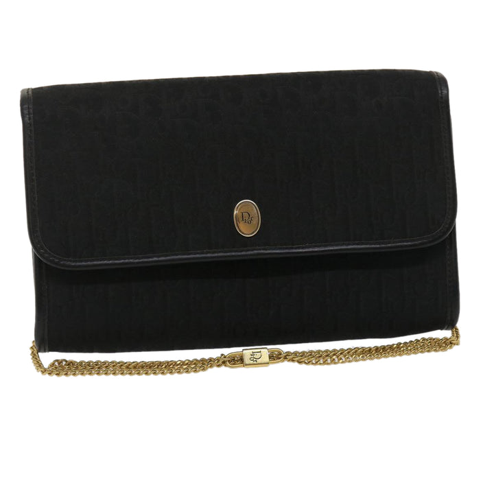 CHRISTIAN Top quality Dior Trotter Canvas Chain Shoulder Bag Black Auth am2539g