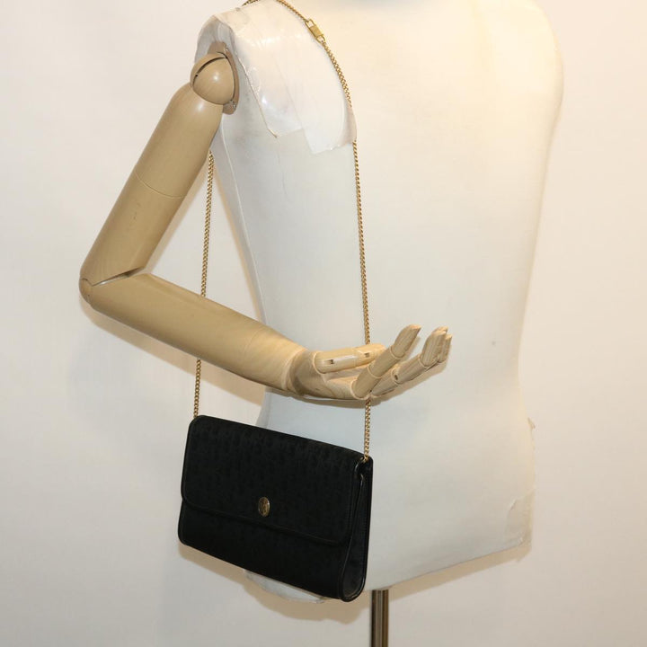 CHRISTIAN Top quality Dior Trotter Canvas Chain Shoulder Bag Black Auth am2539g