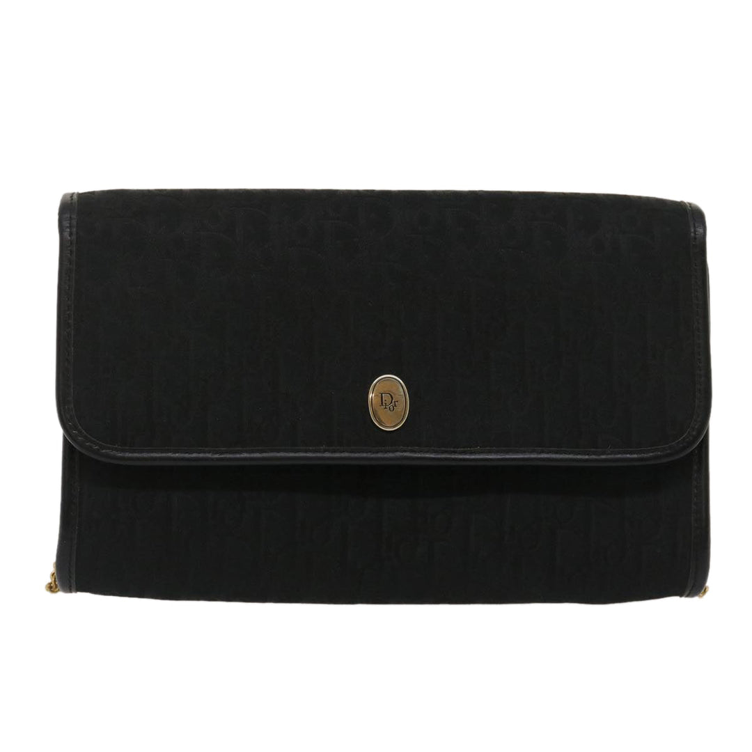 CHRISTIAN Top quality Dior Trotter Canvas Chain Shoulder Bag Black Auth am2539g