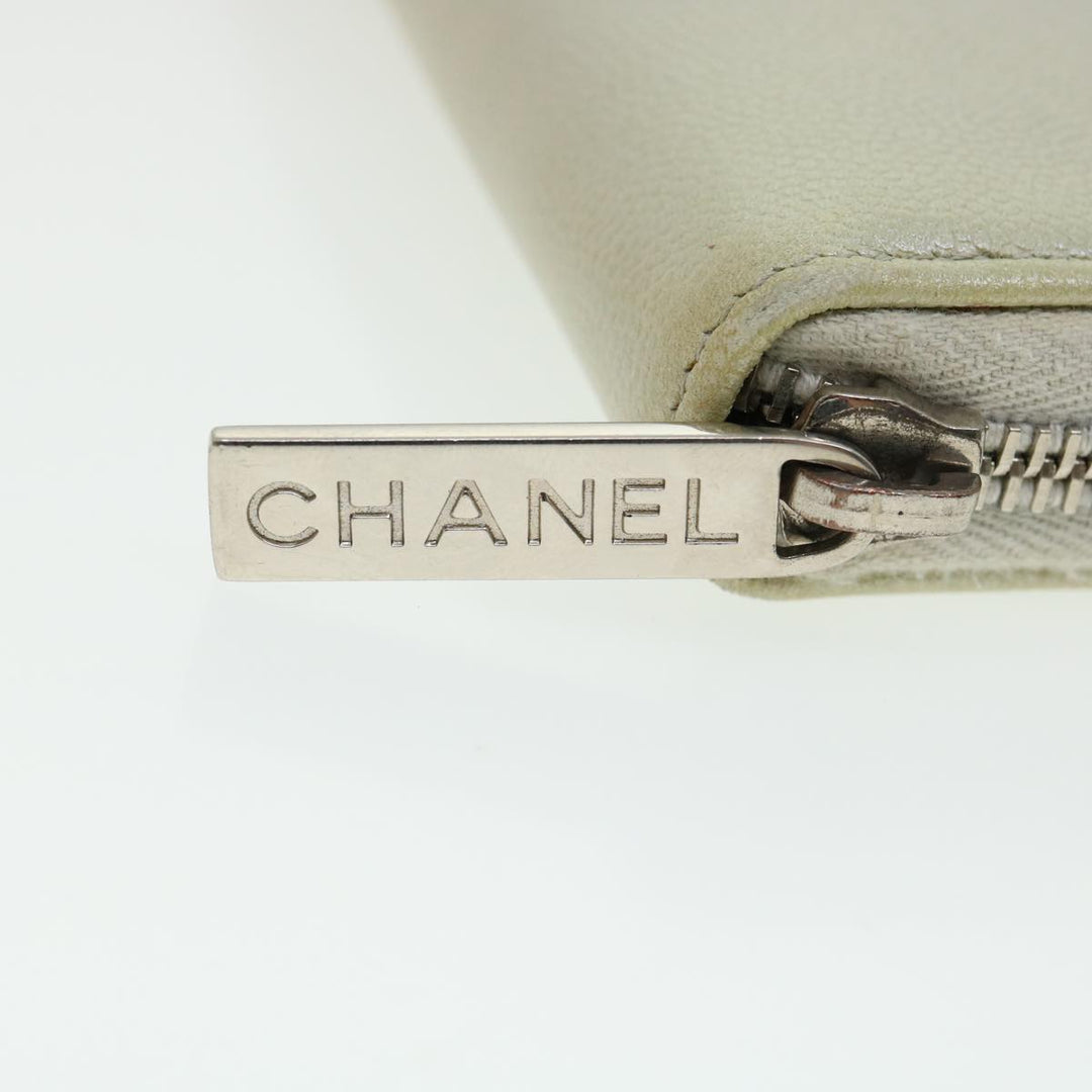 Chanel Caviar Skin Long Wallet Leather Silver CC Auth am2797g