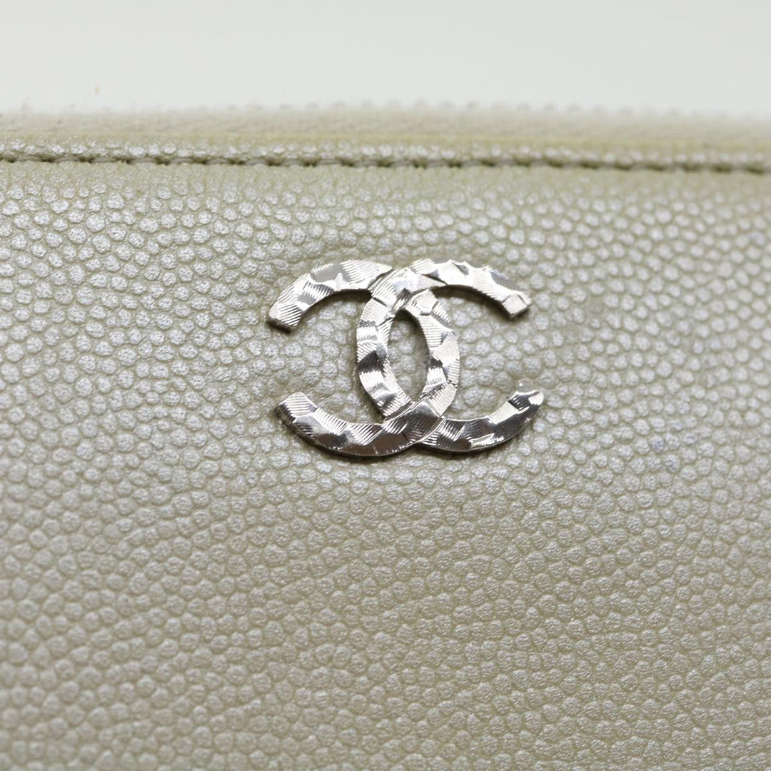 Chanel Caviar Skin Long Wallet Leather Silver CC Auth am2797g