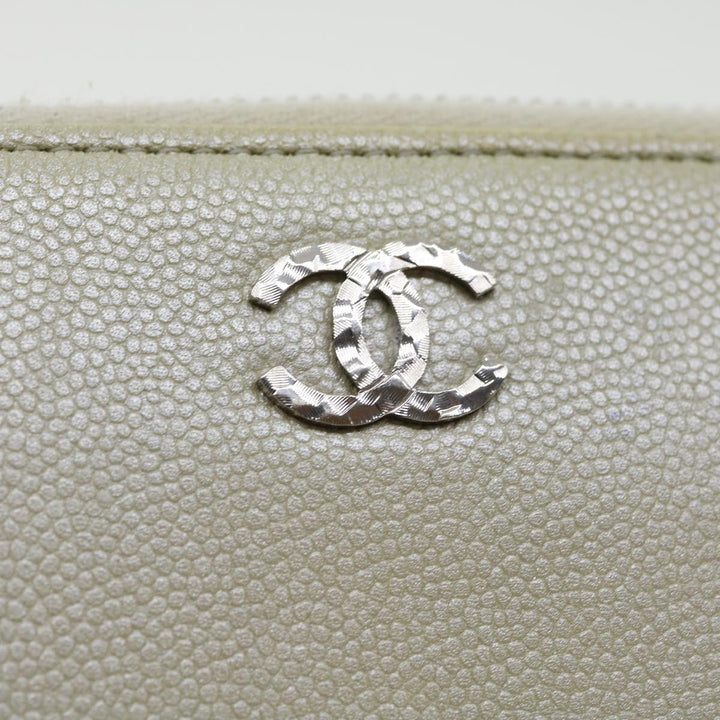 Chanel Caviar Skin Long Wallet Leather Silver CC Auth am2797g