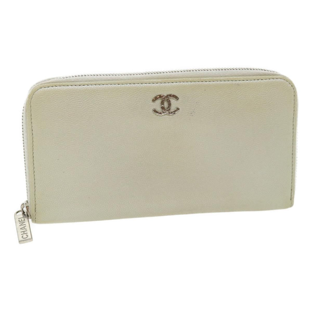Chanel Caviar Skin Long Wallet Leather Silver CC Auth am2797g