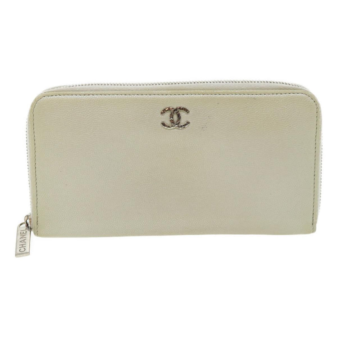 Chanel Caviar Skin Long Wallet Leather Silver CC Auth am2797g
