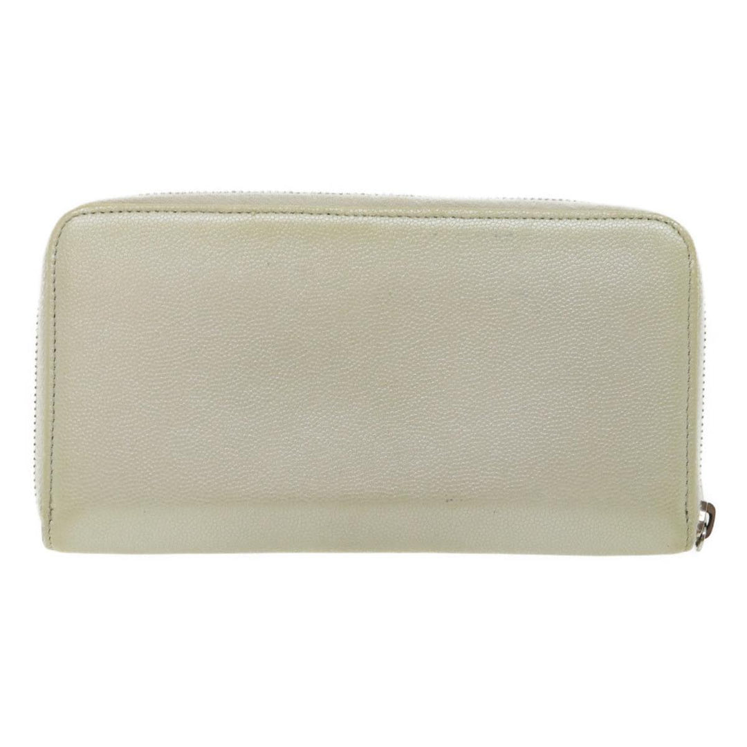 Chanel Caviar Skin Long Wallet Leather Silver CC Auth am2797g