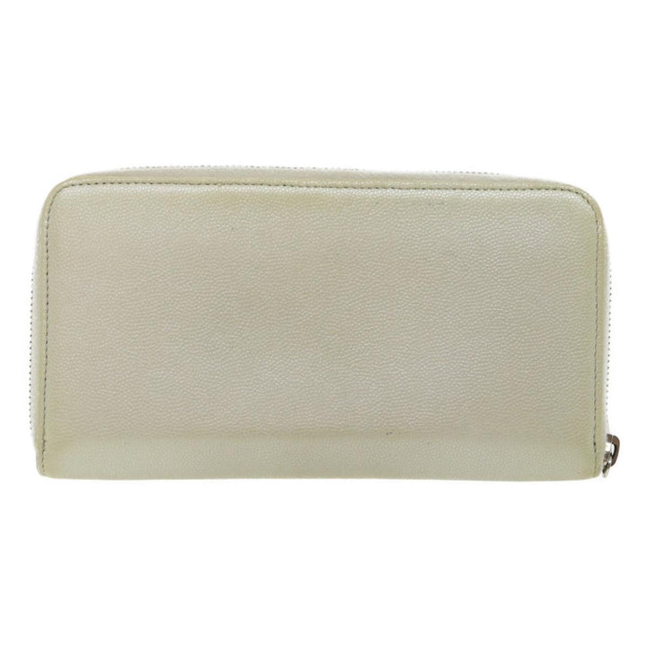Chanel Caviar Skin Long Wallet Leather Silver CC Auth am2797g