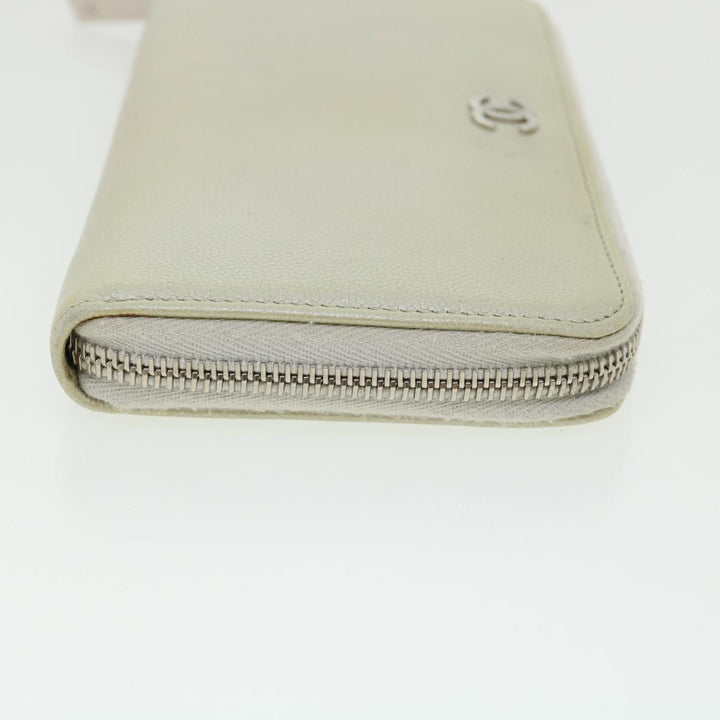Chanel Caviar Skin Long Wallet Leather Silver CC Auth am2797g