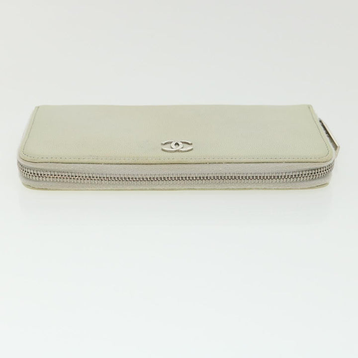 Top Quality Chanel Caviar Skin Long Wallet Leather Silver CC Auth am2797g