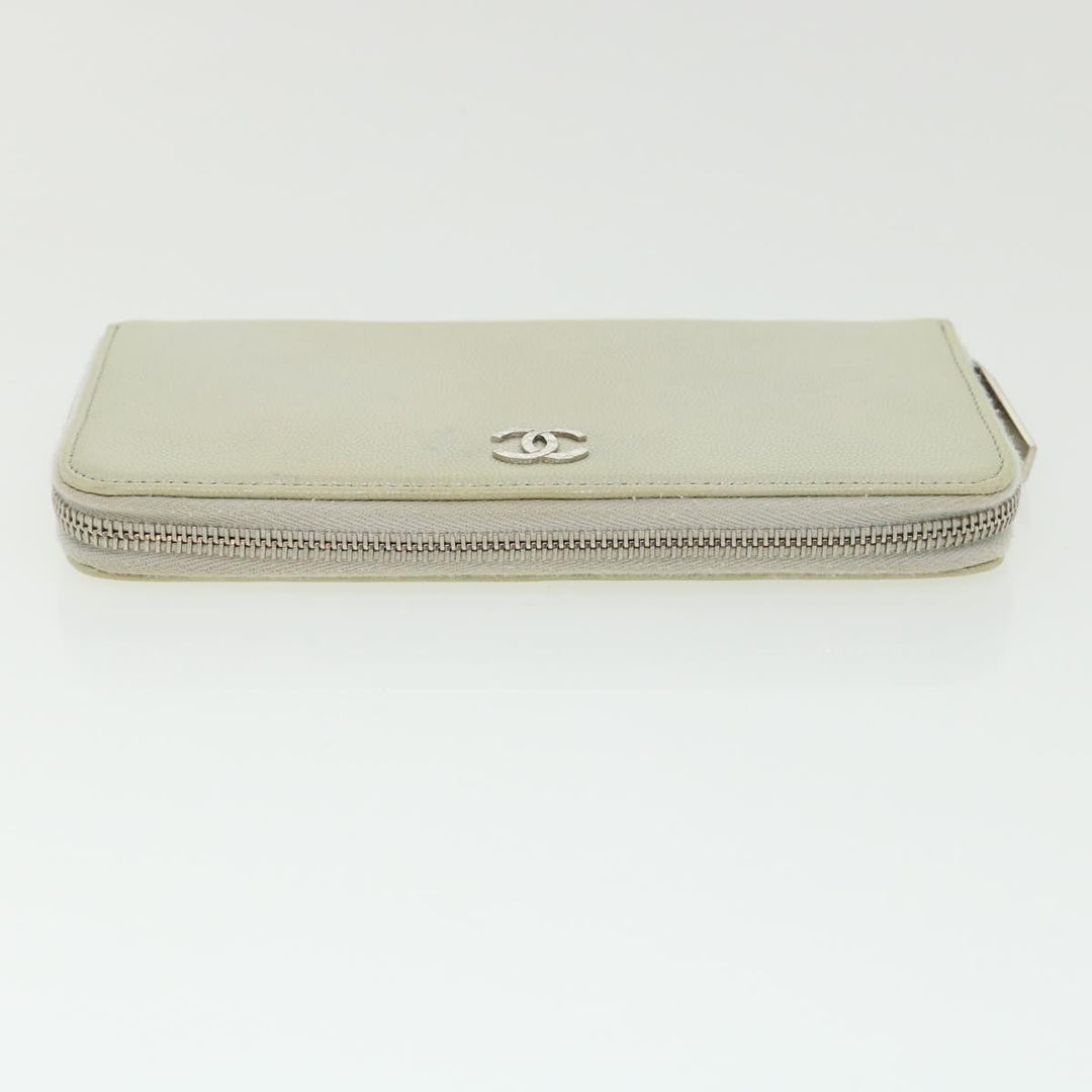 Chanel Caviar Skin Long Wallet Leather Silver CC Auth am2797g