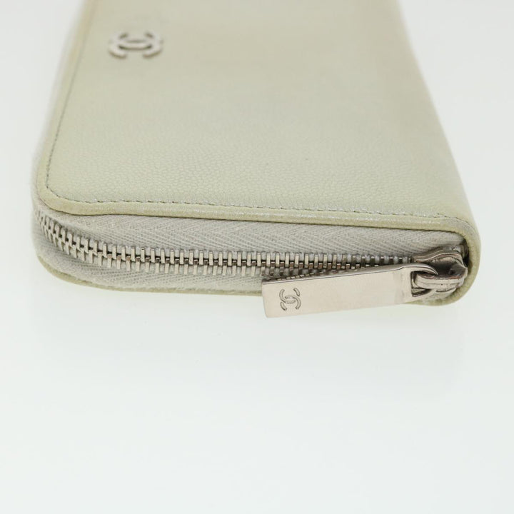 Chanel Caviar Skin Long Wallet Leather Silver CC Auth am2797g