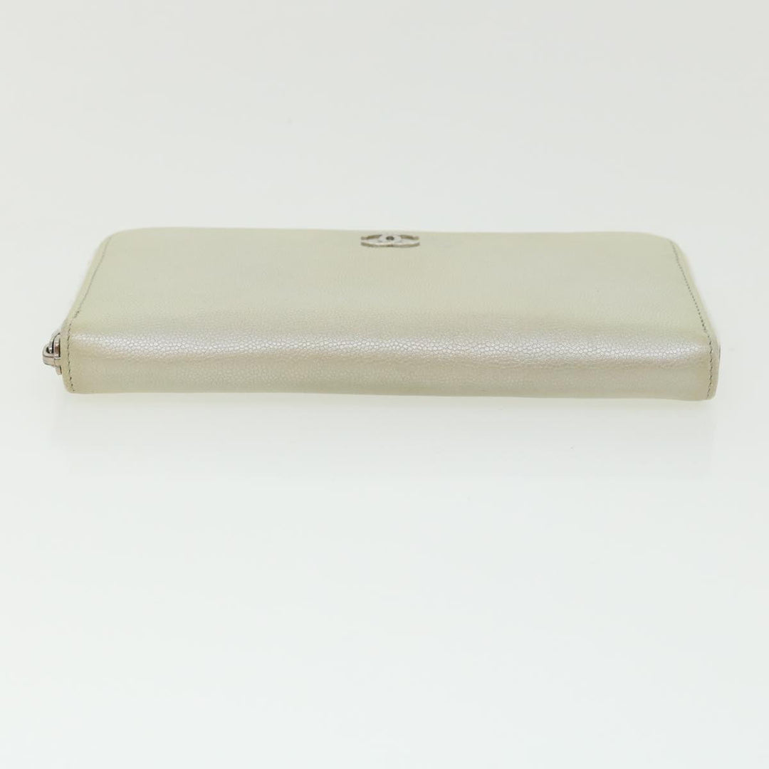 Chanel Caviar Skin Long Wallet Leather Silver CC Auth am2797g