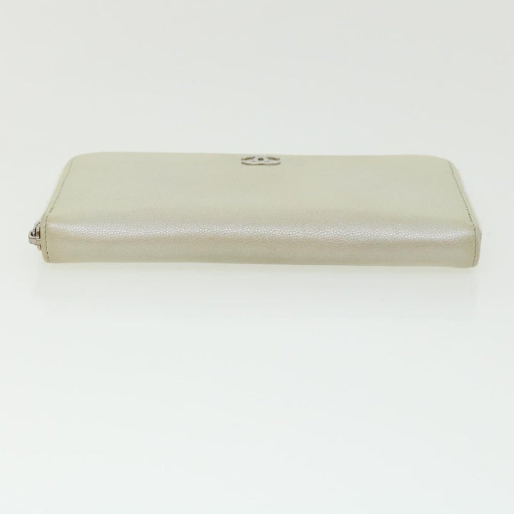Chanel Caviar Skin Long Wallet Leather Silver CC Auth am2797g
