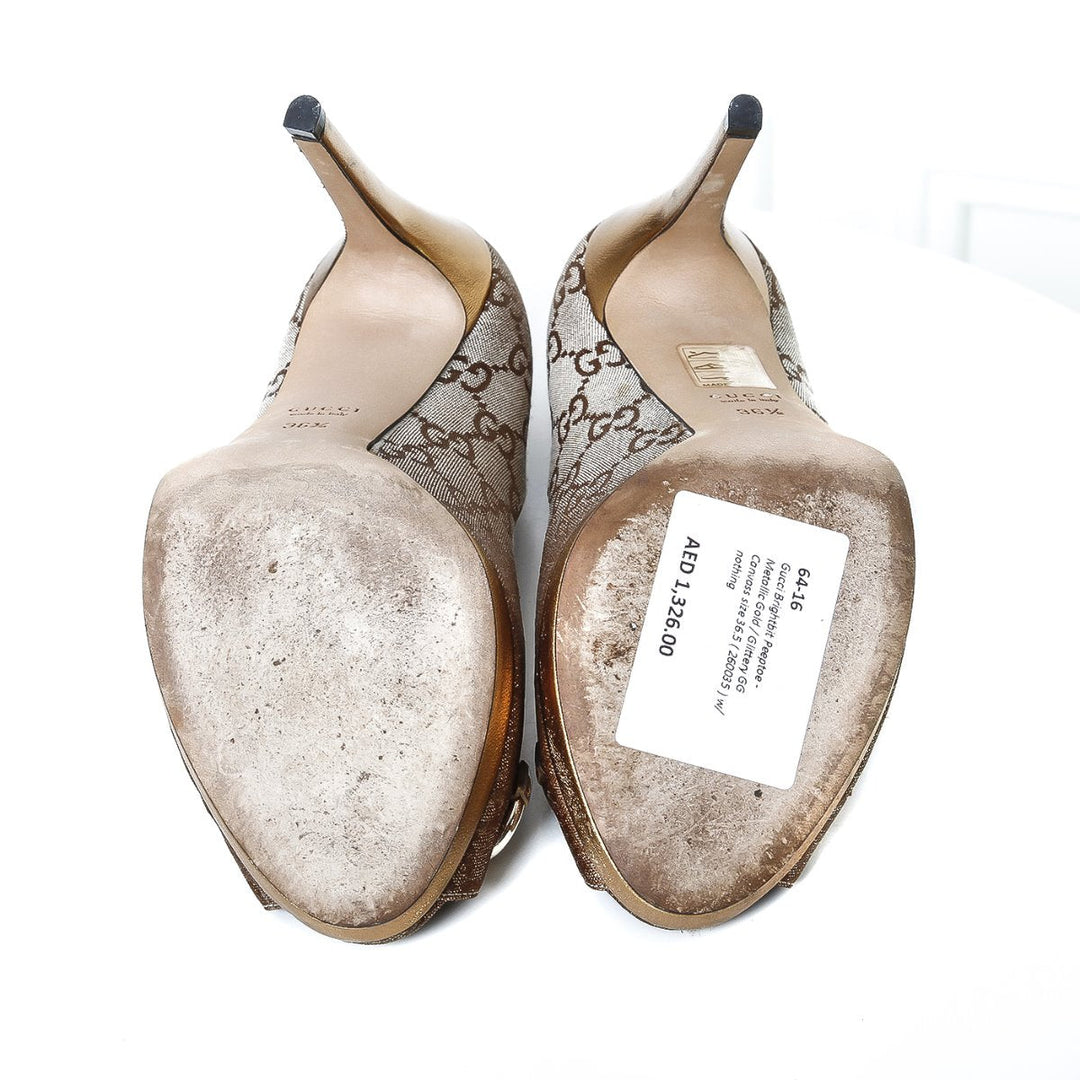 Gucci Metallic Brownish Gold Horse bit Peep toe 36 1-2