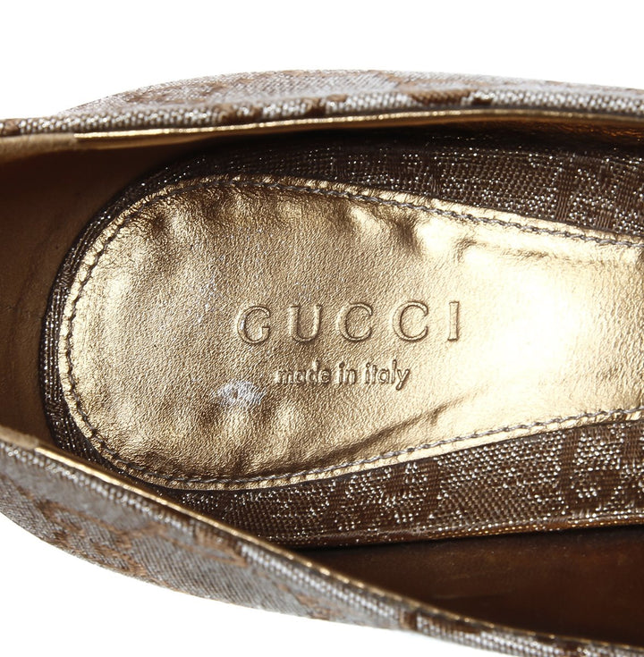 Gucci Metallic Brownish Gold Horse bit Peep toe 36 1-2
