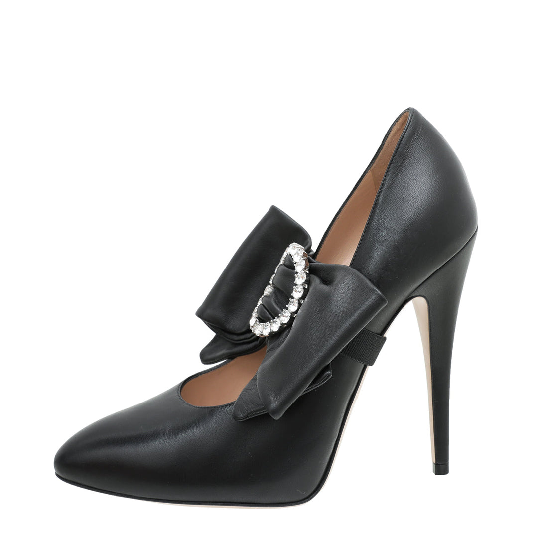 Gucci Black Elaisa Removable Bow Pumps 37.5