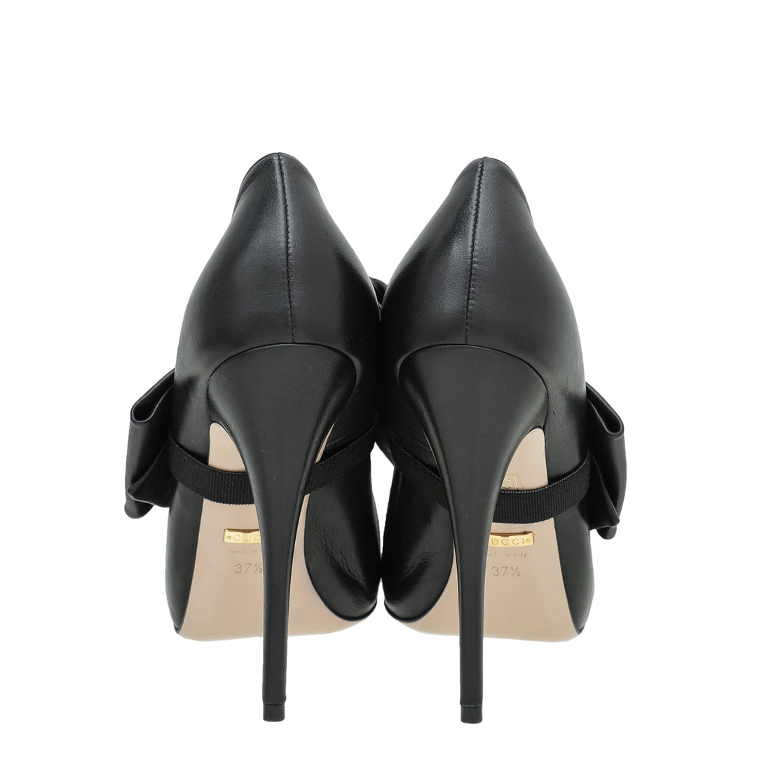 Gucci Black Elaisa Removable Bow Pumps 37.5
