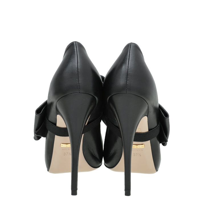 Gucci Black Elaisa Removable Bow Pumps 37.5