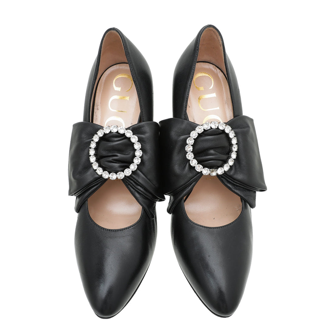 Gucci Black Elaisa Removable Bow Pumps 37.5