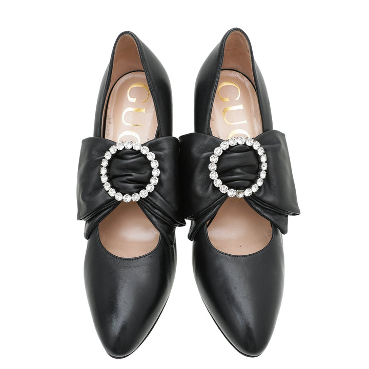 Gucci Black Elaisa Removable Bow Pumps 37.5