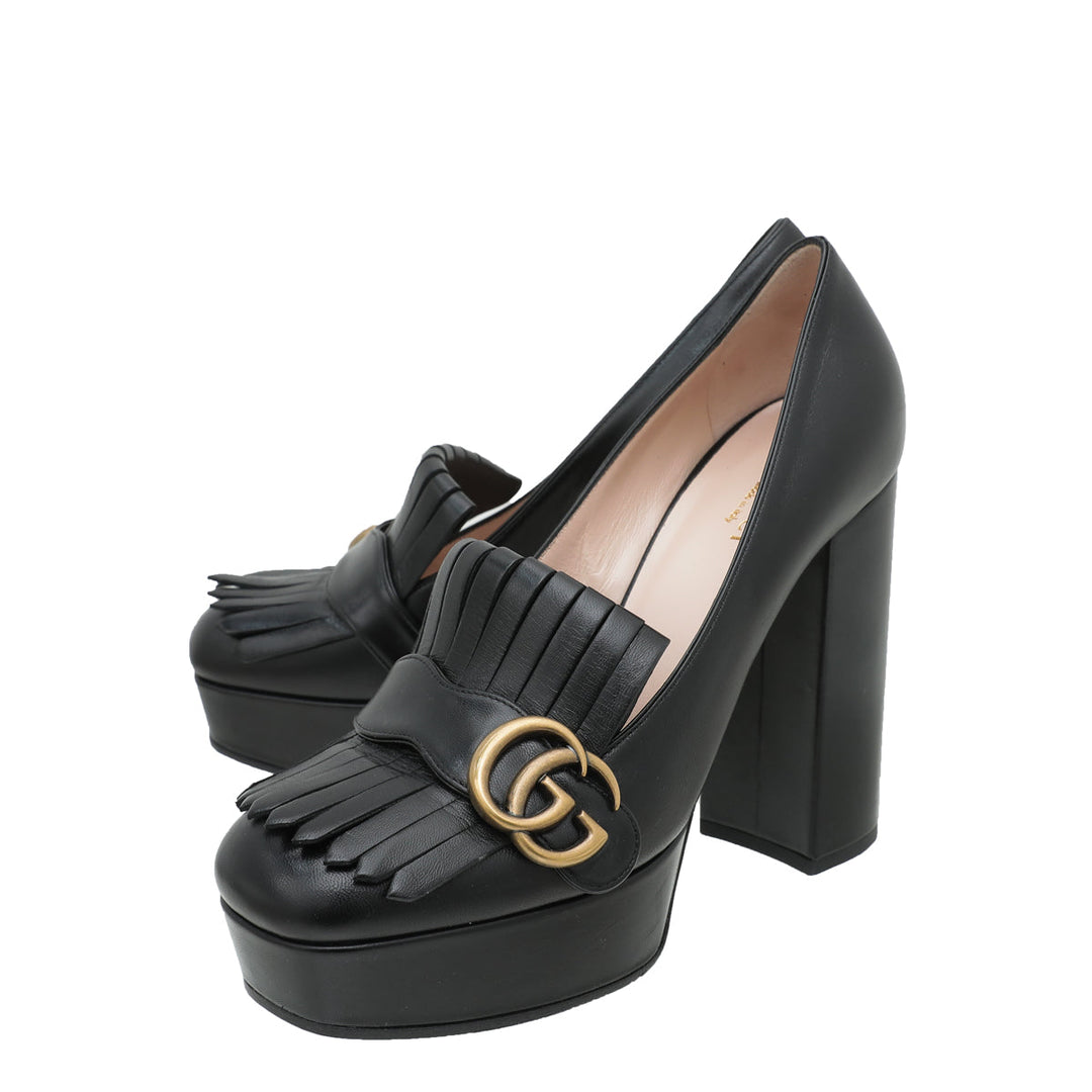 Gucci Black GG Marmont Fringe Platform Pump 38
