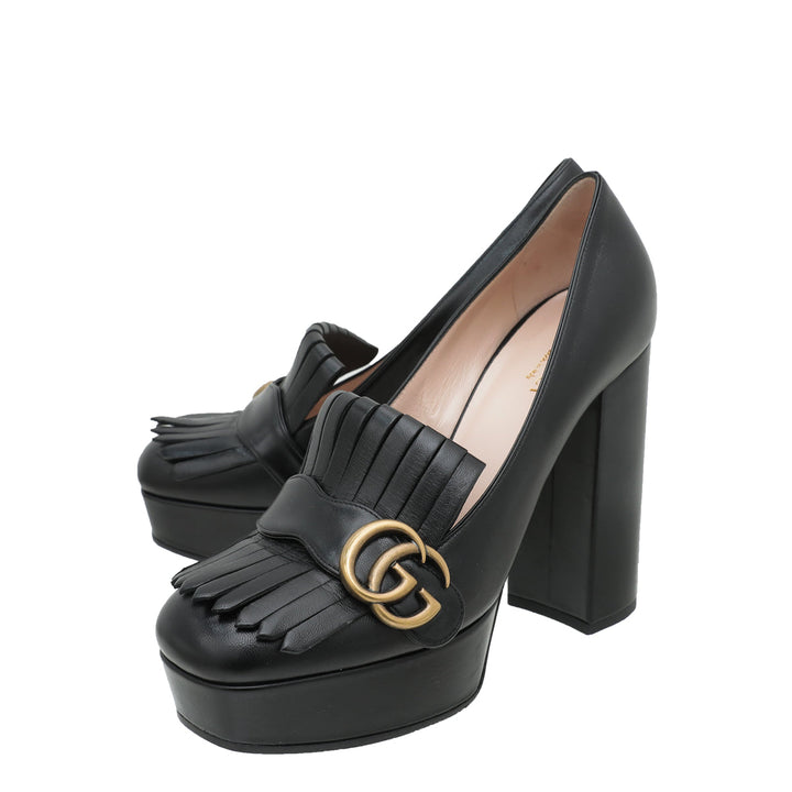 Gucci Black GG Marmont Fringe Platform Pump 38