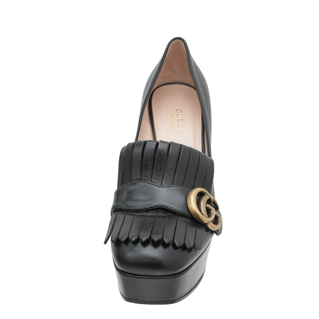 Gucci Black GG Marmont Fringe Platform Pump 38