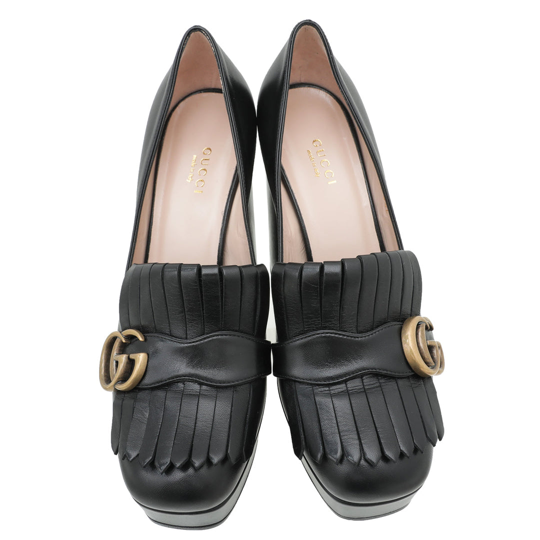Gucci Black GG Marmont Fringe Platform Pump 38