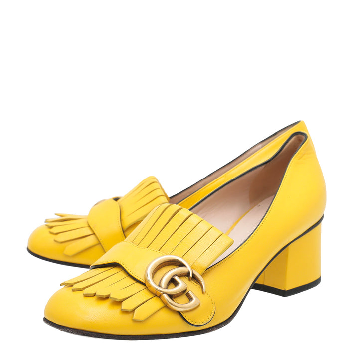 Gucci Yellow GG Marmont Mid-Heel Pump 36