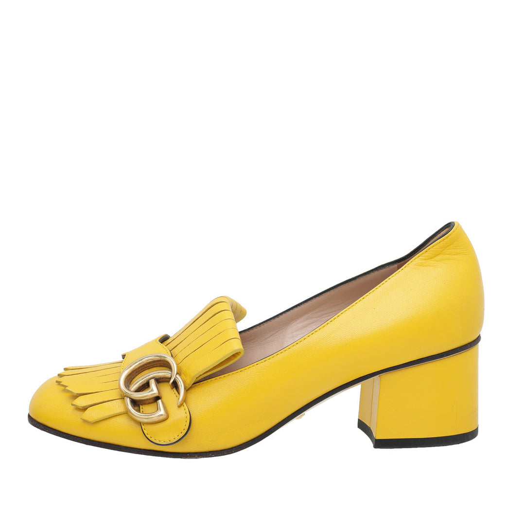 Gucci Yellow GG Marmont Mid-Heel Pump 36