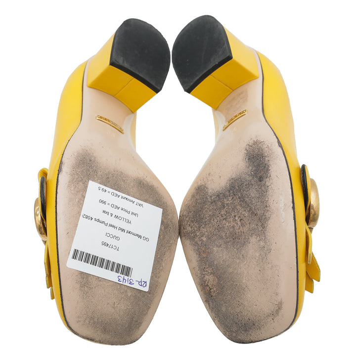 Gucci Yellow GG Marmont Mid-Heel Pump 36