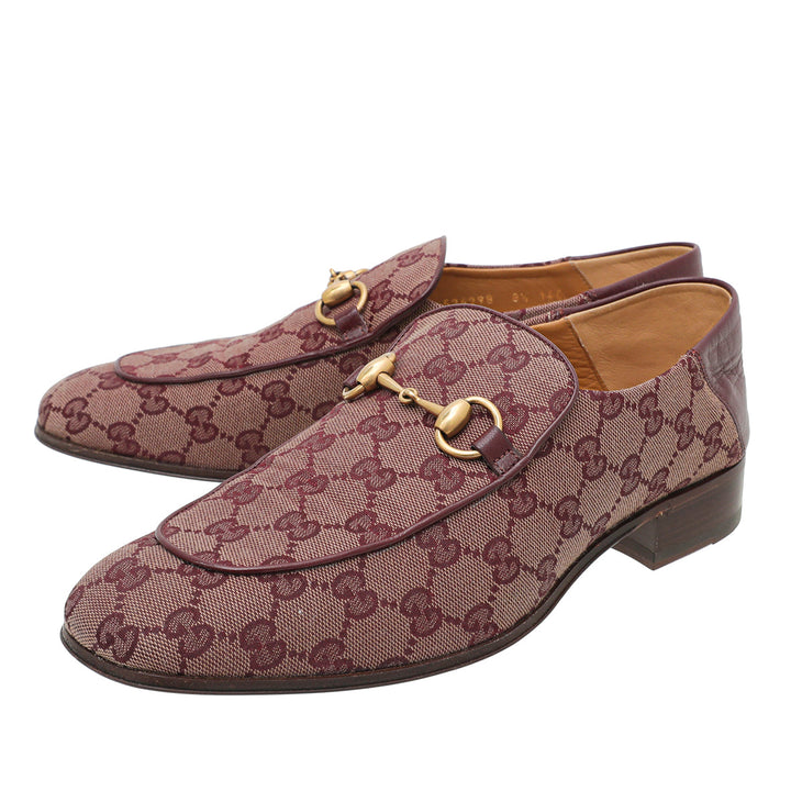 Gucci Rubino Bordeaux GG Monogram Granada Kid Horsebit Loafers 8.5