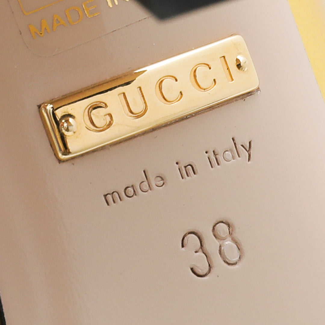 Gucci Metallic Gold Web Bow Rose Pump 38