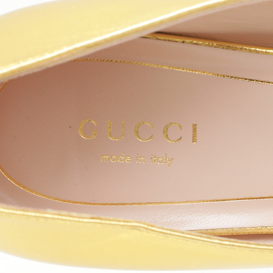 Gucci Metallic Gold Web Bow Rose Pump 38