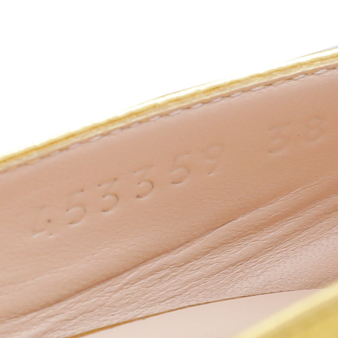 Gucci Metallic Gold Web Bow Rose Pump 38