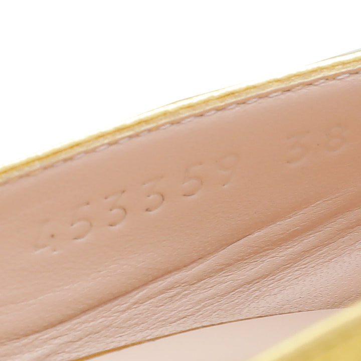 Gucci Metallic Gold Web Bow Rose Pump 38