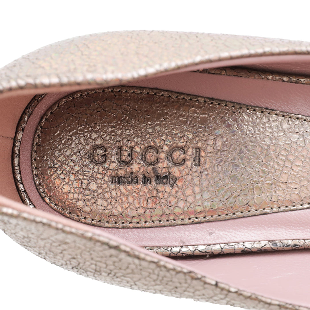 Gucci Metallic Iridescent Nizza Laser Platform Peep Toe Pump 38.5
