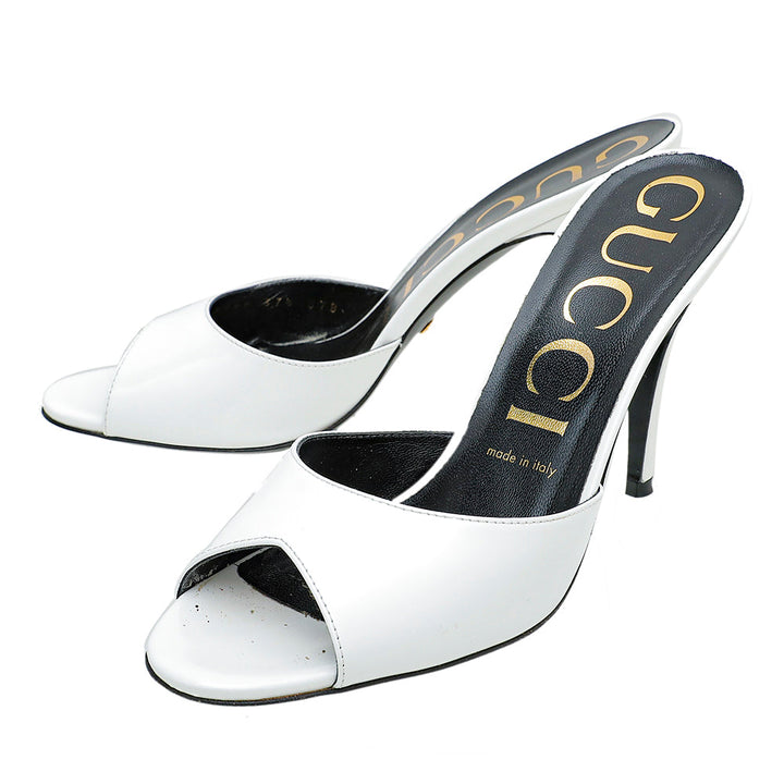 Gucci White Scarlet High Heel Slides 37.5