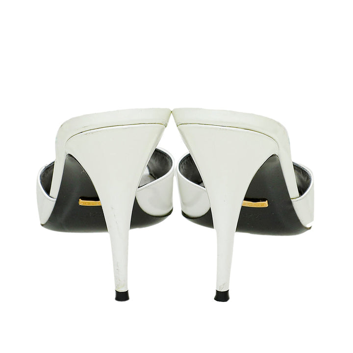 Gucci White Scarlet High Heel Slides 37.5