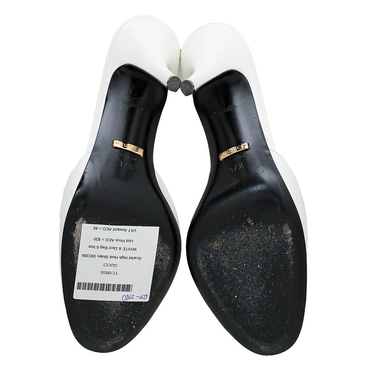 Gucci White Scarlet High Heel Slides 37.5