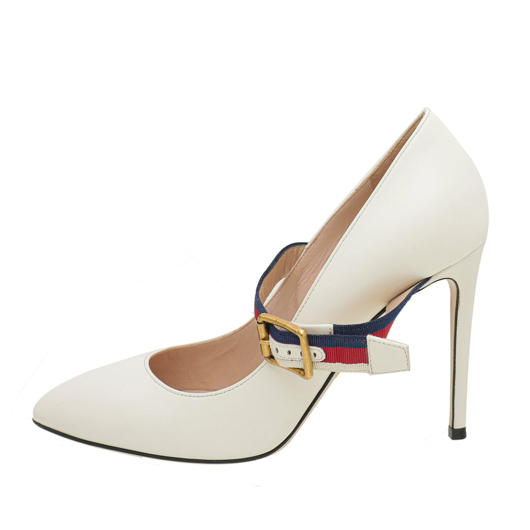 Gucci White Sylvie Pump 38