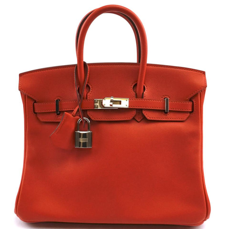 Hermes Birkin 25cm Elegant Handbag Small Tote Capucine Red with Orange Undertone Swift Leather Satchel