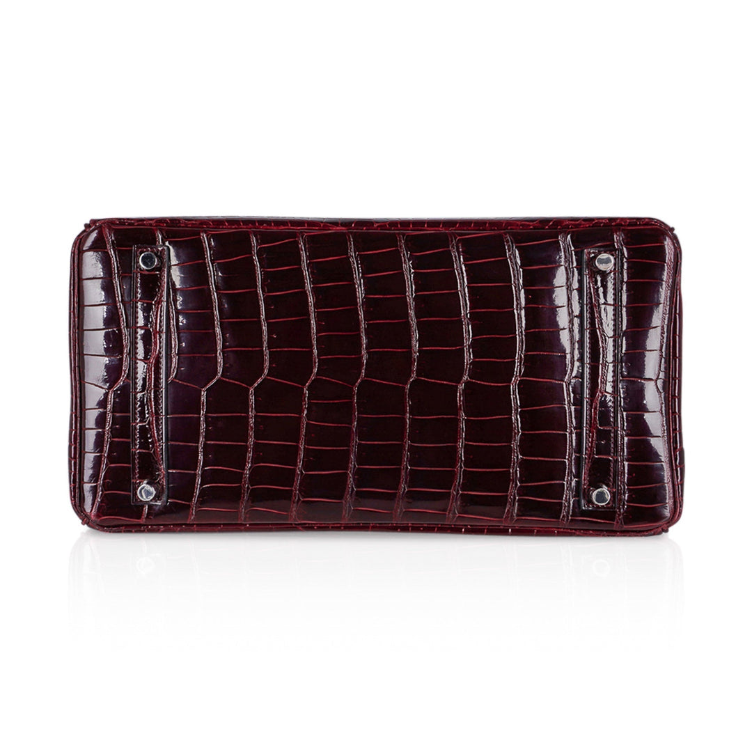 Top quality Hermes Birkin 35 Bag Diamond Bordeaux Porosus Crocodile with White Gold Hardware