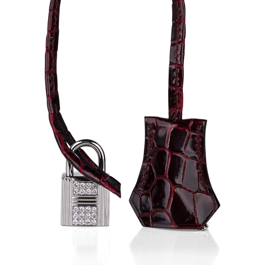 Top quality Hermes Birkin 35 Bag Diamond Bordeaux Porosus Crocodile with White Gold Hardware