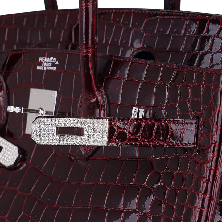 Top quality Hermes Birkin 35 Bag Diamond Bordeaux Porosus Crocodile with White Gold Hardware
