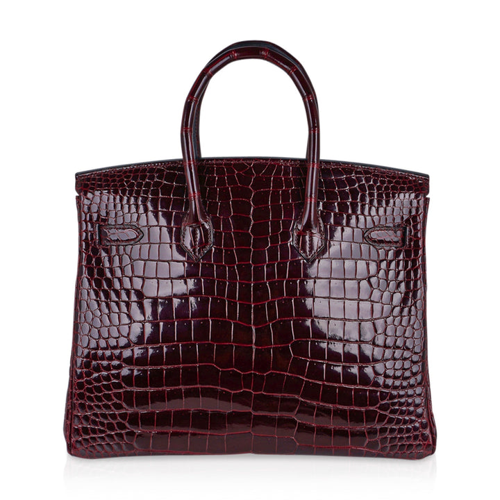Top quality Hermes Birkin 35 Bag Diamond Bordeaux Porosus Crocodile with White Gold Hardware