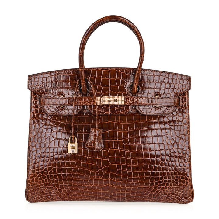 Top quality Hermes Birkin 35 Bag Diamond Miel Porosus Crocodile with Gold Hardware