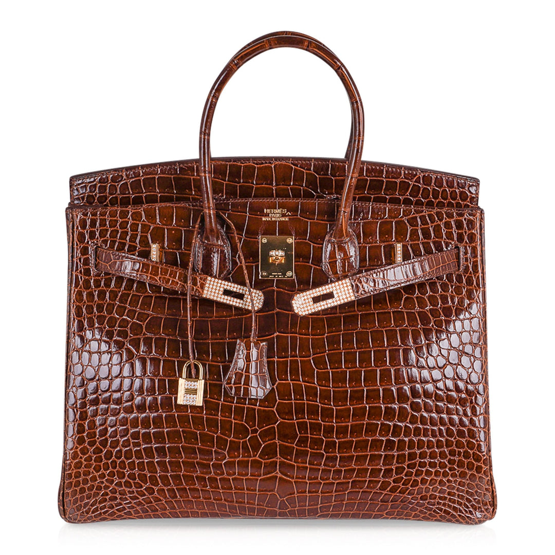 Top quality Hermes Birkin 35 Bag Diamond Miel Porosus Crocodile with Gold Hardware