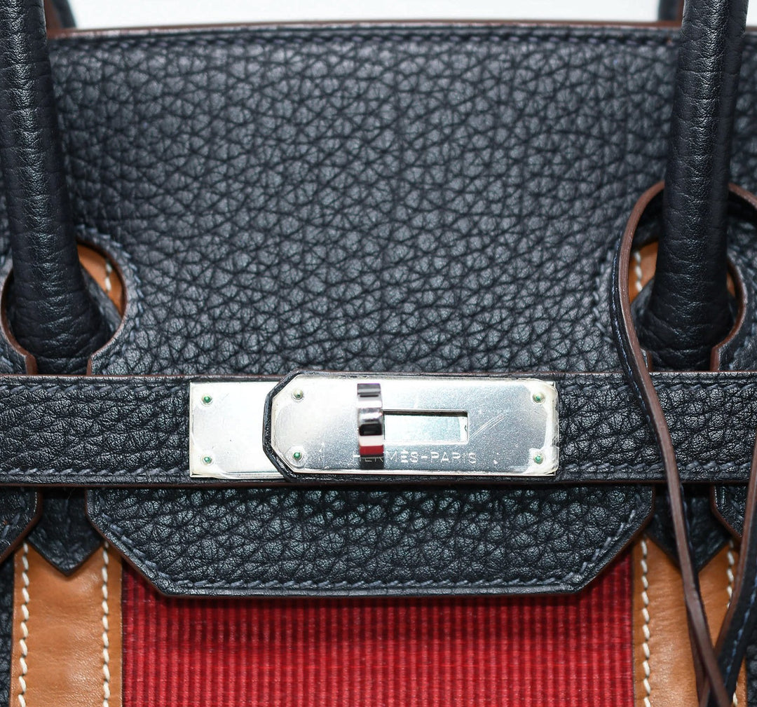 Top quality Hermes Club Birkin 35 Bag Blue Indigo / Fauve Barenia / Crinoline Fjord Palladium