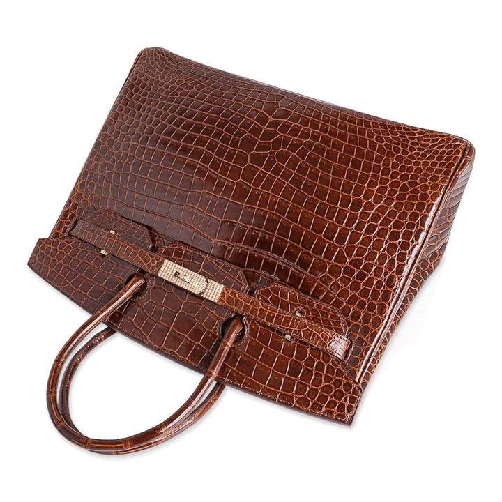 Top quality Hermes Birkin 35 Bag Diamond Miel Porosus Crocodile with Gold Hardware