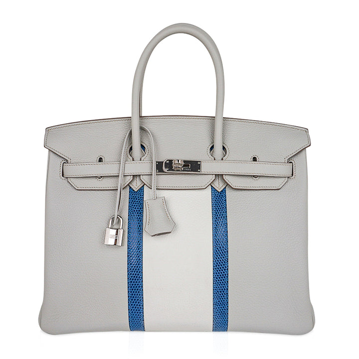 Top quality Hermes Limited Edition Club Birkin 35 Bag Gris Perle & Blanc Clemence Leather with Palladium Hardware